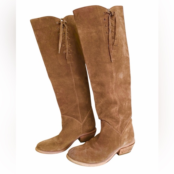 Bx by Bronx Knee High Laceup Suede Tan Camel Pull On Boot Boho Festival Sz 36 - Picture 4 of 14